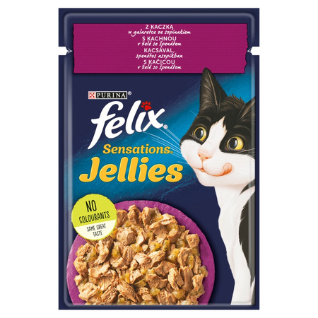 Felix Sensations Jellies Karma Dla Kotów Z Kaczką W Galaretce Ze Szpinakiem 24x85g