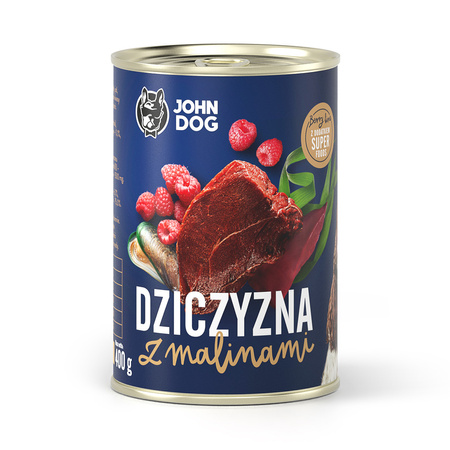 John Dog BERRY ADULT DZICZYZNA z malinami 6x 400g - Mokra Karma dla psów, 96% mięsa