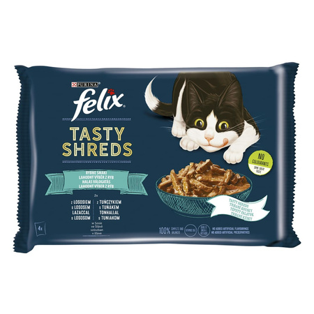 Purina Felix Tasty Shreds Mokra Karma Dla Kota Rybne Smaki W Sosie 48x80g Z Łososiem I Tuńczykiem