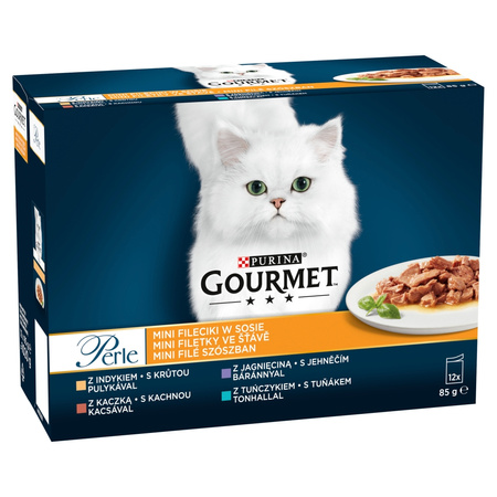 Purina Gourmet Perle Mix Smaków 24x85g Mokra Karma Dla Kota Mini Fileciki w Sosie + Duet Rybny