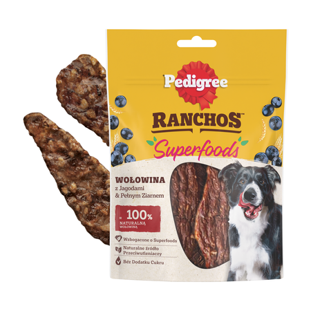 Pedigree Zestaw Przysmaków Dla Psa Ranchos Jerkies 70g + Ranchos Cubes 70g + Ranchos Superfoods 70g z Wołowiną