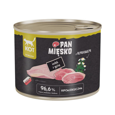 Pan Mięsko 12x200g Hipoalergiczna Mokra Karma Dla Dorosłych Kotów Indyk Z Gęsią