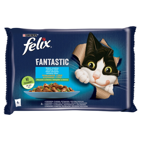 Felix Fantastic Karma Dla Kotów Wybór Smaków W Galaretce 12x340g (48x85g) Łosoś I Pstrąg