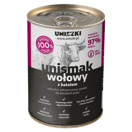 Uniszki Unismak 12x400g Bezzbożowa Mokra Karma Dla Psa Z Wołowiną I Batatem