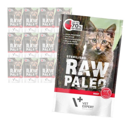 Vet Expert Raw Paleo Sterilised Beef 12x100g Saszetka Karma Mokra z Wołowiną Dla Kotów Sterylizowanych