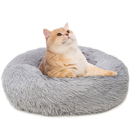 Legowisko Dla Psa I Kota Pluszowe M 60cm Ciepłe Jasnoszare