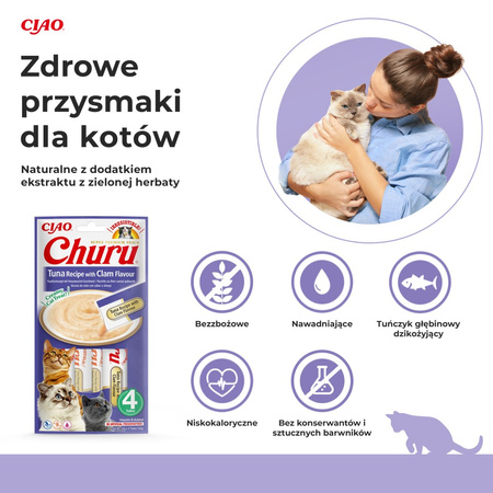 Inaba Cat Churu Tuna With Clam 4x56g Kremowy Przysmak Dla Kota Pasta Z Tuńczykiem I Małżami