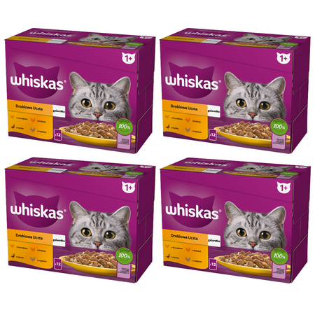WHISKAS Adult Saszetki 48 x 85g Drobiowa Uczta Mokra Karma Dla Dorosłego Kota w Galaretce Kawałki z Kurczakiem Kaczką Drobiem Indykiem