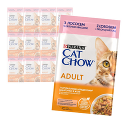 Purina Cat Chow Adult 12x85g Mokra Karma Dla Kota z Łososiem i Zieloną Fasolką w Galaretce