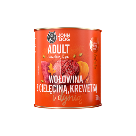 JOHN DOG Karma Mokra Dla Psa Pumpkin Line Wołowina z Cielęciną Krewetkami i Dynią Zestaw 12x800g