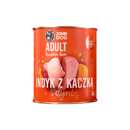 JOHN DOG Karma Mokra Dla Psa Pumpkin Line Indyk z Kaczką i Dynią Zestaw 6x800g