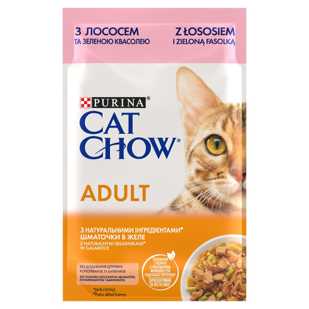 Purina Cat Chow Adult 12x85g Mokra Karma Dla Kota z Łososiem i Zieloną Fasolką w Galaretce