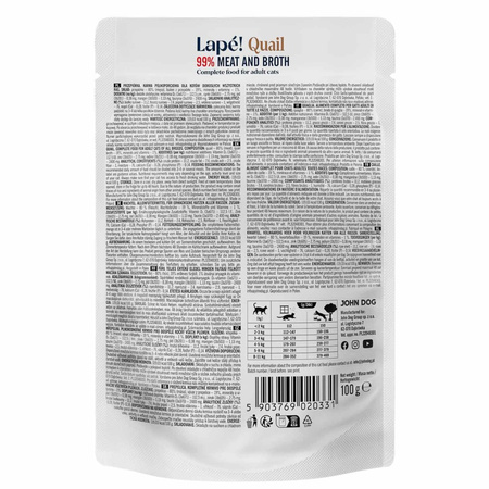 John Dog For Cats Lapé 20x100g Monobiałkowa Mokra Karma Dla Kota Z Przepiórką