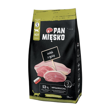 Pan Mięsko 1,6kg Hipoalergiczna Sucha Karma Dla Kota Indyk Z Gęsią Chrupki Rozmiar S