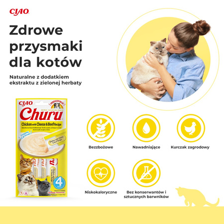 Inaba Cat Churu Chicken Cheese Beef 4x14g (56g) Kremowy Przysmak Dla Kota Pasta Z Kurczakiem Serem I Wołowiną