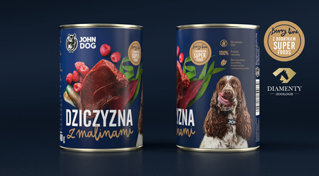 John Dog Berry ADULT DZICZYZNA z malinami 400g - Mokra Karma dla psów, 96% mięsa