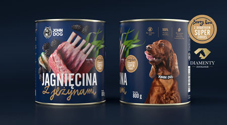 John Dog BERRY ADULT JAGNIĘCINA z jeżynami 800g - Mokra Karma dla psów, 96% mięsa