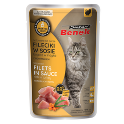 Super Benek Mokra Karma Dla Kota 85g Bezzbożowe Fileciki Gotowane na Parze Indyk z Rokitnikiem w Sosie