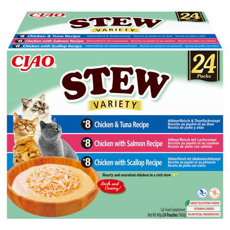 Inaba Cat Ciao Stew 24x40g Uzupełniająca Karma Dla Kota Potrawka z Kurczakiem Tuńczykiem Łososiem i Przegrzebkami