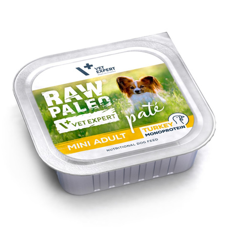 Raw Paleo Pate Mini Adult Turkey Tacka 6x150g Mokra Karma Dla Psów Małych Ras z Indykiem