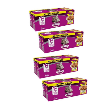 WHISKAS Potrawka Adult 4x40x85g Smaki Drobiowe Mokra Karma Dla Kotów W Galaretce 160x85g