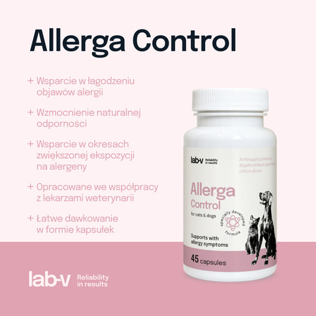 LAB-V Allerga Control Suplement Dla Psów i Kotów 45 Kapsułek Łagodzenie Alergii Wsparcie Odporności