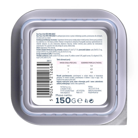 Raw Paleo Pate Mini Adult 12x150g Monoproteinowa Mokra Karma Pasztet Dla Dorosłych Psów Małych Ras Z  Wieprzowiną I Kaczką