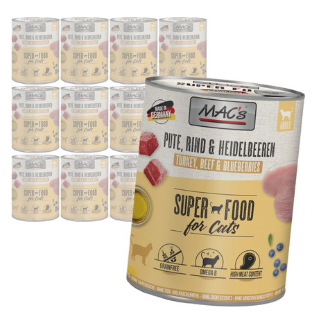 MAC's 12x800g Bezzbożowa Mokra Karma Dla Kota Indyk Wołowina Borówki