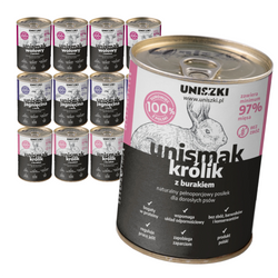 Uniszki Unismak 12x400g Bezzbożowa Mokra Karma dla Psa Mix Smaków Jagnięcina Królik Wołowina