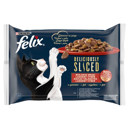 Felix Deliciously Sliced Wiejskie Smaki 4x80g Mokra Karma Dla Kota Wołowina Kurczak Kaczka Indyk