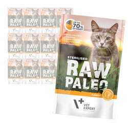 Vet Expert Raw Paleo Sterilised Turkey 12x100g Saszetka Karma Mokra z Indykiem Dla Kotów Sterylizowanych