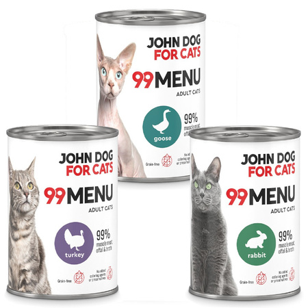 John Dog for Cats 99 Menu Mokra Karma Dla Dorosłych Kotów Mix 6 Smaków 6x400g