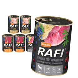 Rafi 6x400g Bezzbożowa Mokra Karma Dla Psa Przepiórka Kaczka Żołądki Wołowe Z Szynką