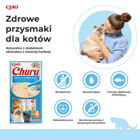 Inaba Cat Churu Tuna With Scallop 4x14g (56g) Kremowy Przysmak Dla Kota Pasta Z Tuńczyka Z Przegrzebkami