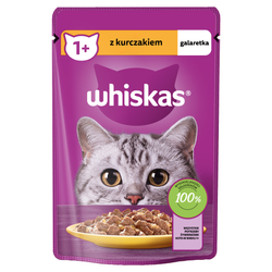 Whiskas Adult 85g Mokra Karma Pełnoporcjowa Dla Dorosłych Kotów Kawałki Z Kurczakiem W Galaretce