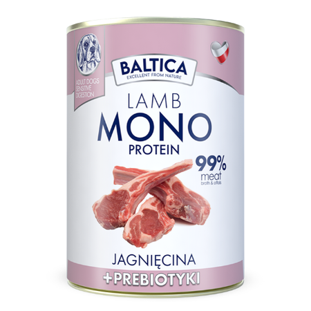Baltica Monoprotein Jagnięcina Prebiotyki 24x400g Hipoalergiczna Bezzbożowa Mokra Karma Dla Psa