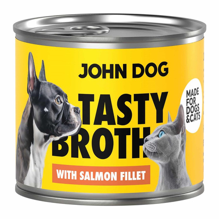 John Dog Tasty Broth 6x140g Mokra Uzupełniająca Karma Dla Dorosłych Psów I Kotów Z Łososiem