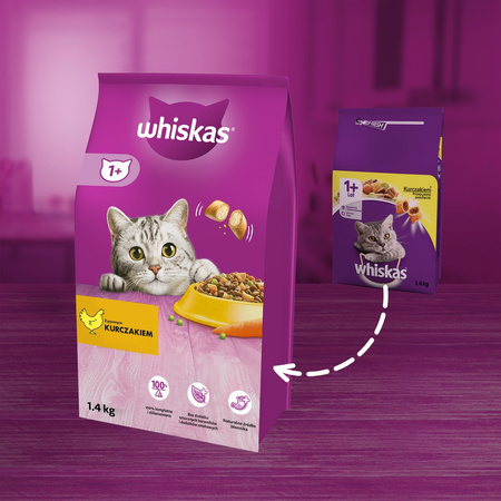 Whiskas Adult 1,4kg Sucha Karma Pełnoporcjowa Dla Dorosłych Kotów Z Kurczakiem