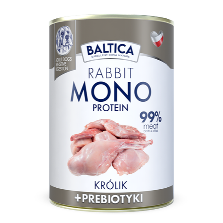 Baltica Monoprotein 6x400g Hipoalergiczna Bezzbożowa Mokra Karma Dla Psa z Prebiotykami Jagnięcina Dziczyzna Królik