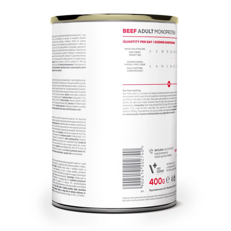 Vet Expert Raw Paleo Adult Monoprotein 24x400g Mokra Karma Dla Psa z Wołowiną