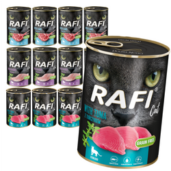 Rafi Cat Adult 12x400g Bezzbożowa Mokra Karma Dla Kotów Sterylizowanych Jagnięcina Królik Tuńczyk