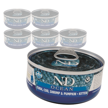 Farmina N&D Cat Ocean Tuna Cod Shrimp & Pumpkin Kitten 6x70g Mokra Karma Dla Kociąt Tuńczyk Dorsz Krewetka Dynia