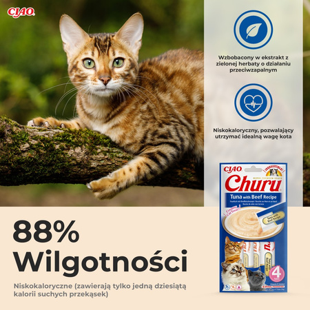 Inaba Cat Churu Tuna With Beef 4x56g Kremowy Przysmak Dla Kota Pasta Z Tuńczykiem I Wołowiną 3+1 Gratis