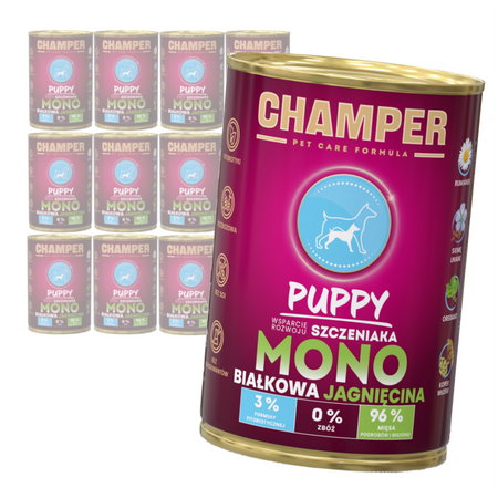 Champer Puppy Monobiałkowa 12x400g Mokra Karma Dla Szczeniąt Z Jagnięciną Wsparcie Rozwoju