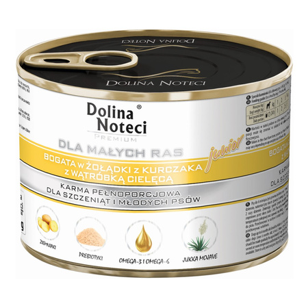 Dolina Noteci Premium Junior 6x185g Mokra Karma Dla Szczeniąt Małych Ras Kurczak z Cielęcina i Królik z Jeleniem